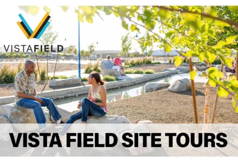 Part of a graphic advertising Vista Field site tours for builders and realtors.